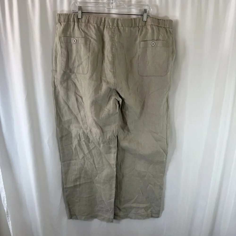 Island Republic 100% Linen Pants Men's 38x32 Beige Drawstring Flat Front